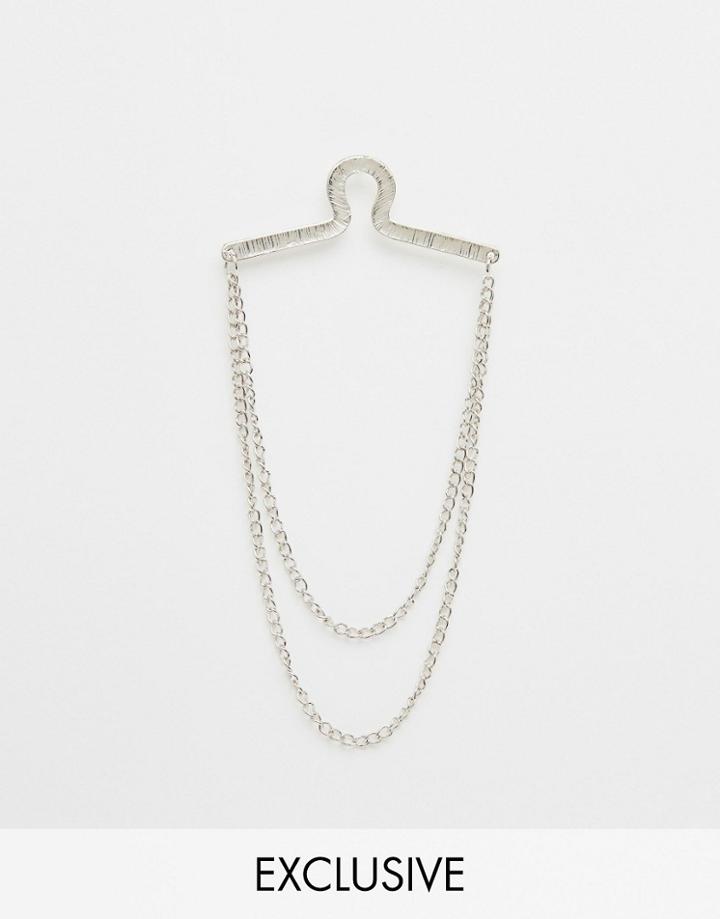 Reclaimed Vintage Button Loop Collar Chain In Silver - Silver