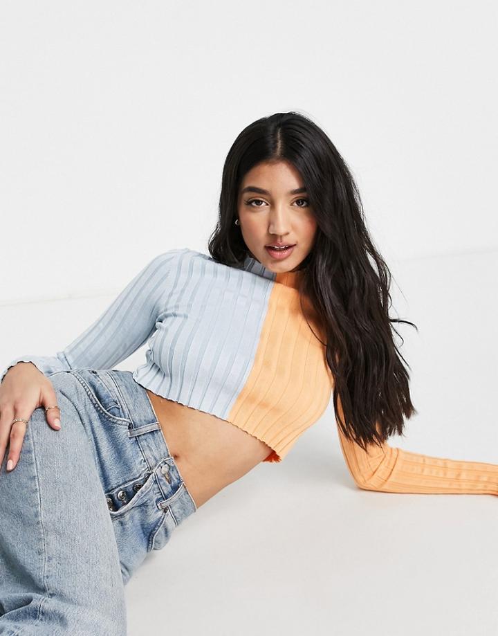 Monki Two Tone Knit Top In Blue And Orange-multi