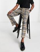 Gianni Feraud High Waisted Check Pleat Pants-brown