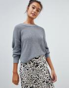 Pull & Bear Long Sleeved Jersey Knitted Sweater In Gray - Gray