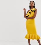 Asos Design Tall One Shoulder Ruffle Structured Pep Hem Bodycon Dress - Yellow