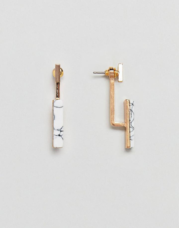 Asos Semi Precious Marble Bar Swing Earrings - Gold