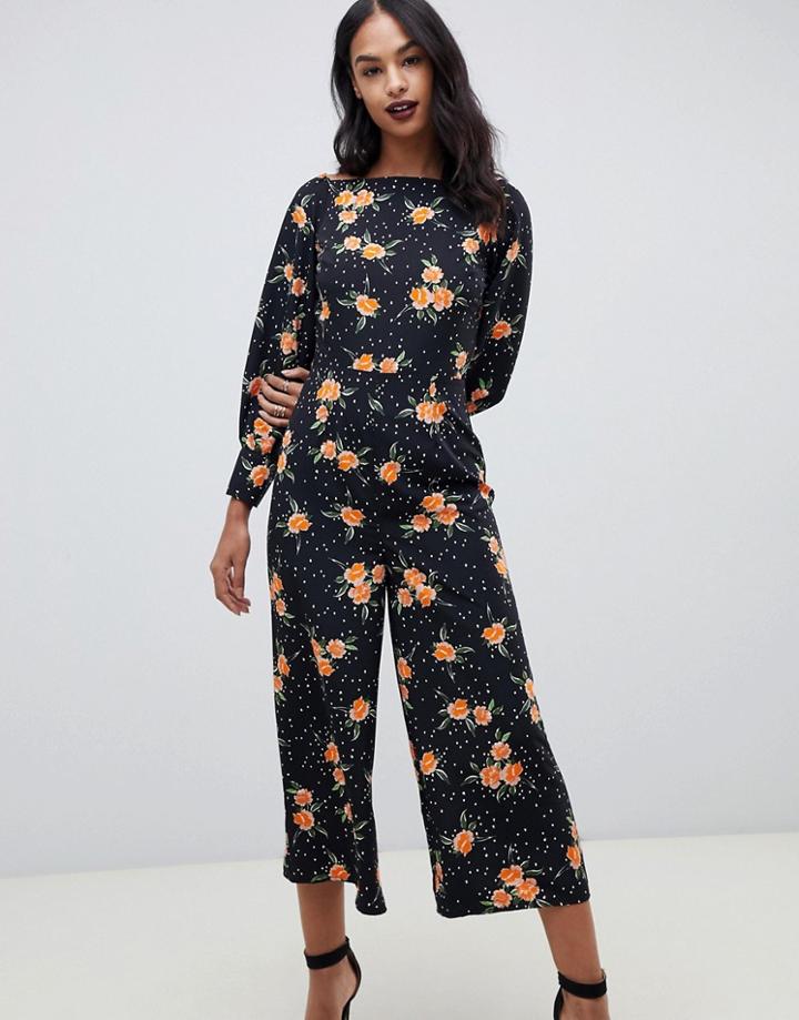 Asos Design Square Neck Tea Jumpsuit In Floral Polka Dot-multi