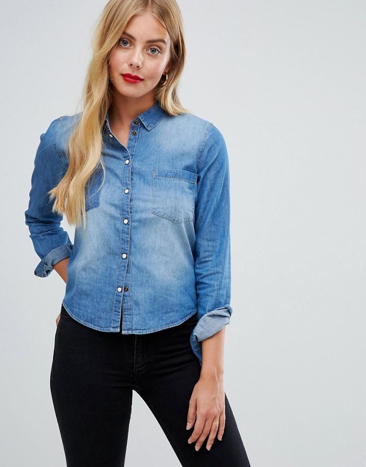 Jdy Lorine Cropped Denim Shirt - Blue