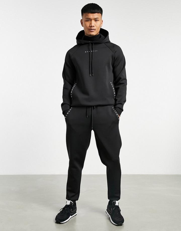 Asos Design Set Tapered Sweatpants In Black Scuba With Roman Numerals Printed Zips