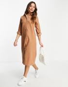 Urban Threads Oversized Cord Midi Shirt Dress In Taupe-brown