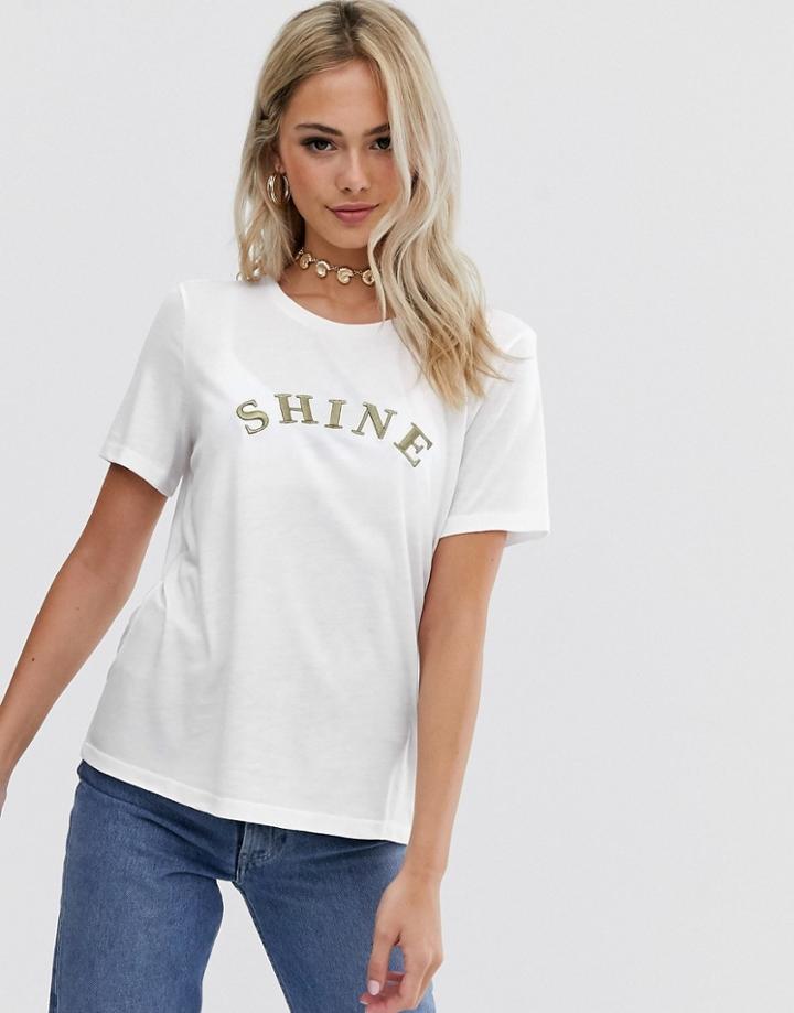 Pieces Gold Embroidered Logo T-shirt-white