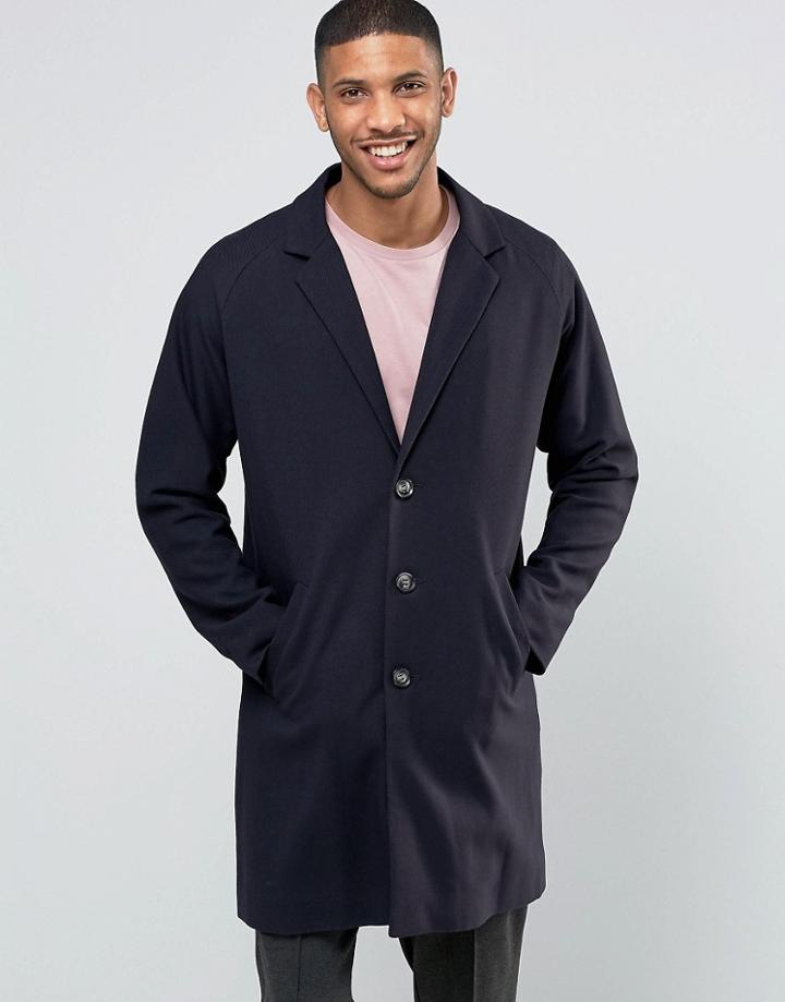 Asos Twill Overcoat Navy - Navy