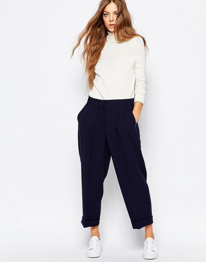 Sportmax Code Long Pants With Turn Up In Navy - 005 Navy
