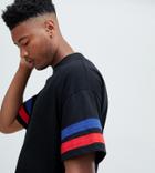 Asos Design Tall Oversized T-shirt With Contrast Sleeve Panels In Black - Black