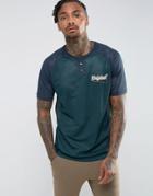 Asos Relaxed T-shirt With Grandad Neck And Chest Print In Mesh - Green