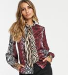 Y.a.s Mixed Animal Printed Blouse With Pussy Bow-red