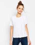 Asos T-shirt With Ruffle Trim - White