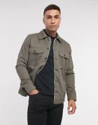 Selected Homme Overshirt Jacket With Sherpa Lining In Khaki-green
