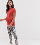 Asos Design Maternity Over The Bump Legging In Gray Tiger Print - Multi