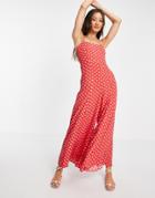 Topshop Polka Dot Jumpsuit In Red Tile Print
