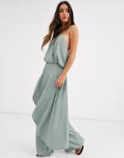 Asos Edition Drape Embellished Cami Jumpsuit-green