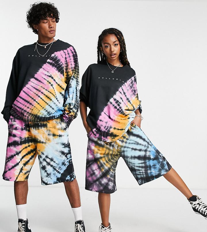 Collusion Unisex Oversized Shorts With Tie Dye In Black - Part Of A Set