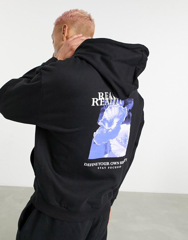 Asos Design Oversized Hoodie With Photographic Floral Back Print In Black