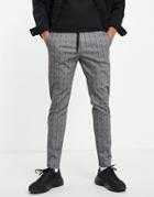 Jack & Jones Intelligence Drawstring Waist Trouser In Gray Check-grey