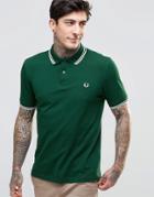 Fred Perry Polo Shirt With Twin Tip Slim Fit In Dark Green - Ivy