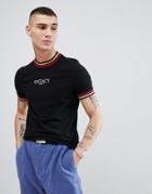 Asos Design Muscle T-shirt With Rainbow Rib And Text Print - Black
