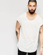 Asos Oversized Sleeveless T-shirt In Nepp Fabric With Raw Scoop Neck And Hem - Off White