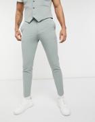 Asos Design Wedding Super Skinny Suit Pants In Sage Green