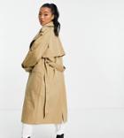 Asos Design Petite Collared Luxe Trench Coat In Stone-brown