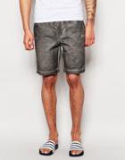 Asos Shorts In Dark Gray Oil Wash With Elasticated Waist - Dark Gray