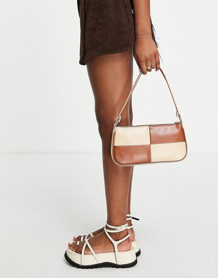 Asos Design Slim 90s Shoulder Bag In Brown & Beige Patchwork - Multi