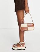Asos Design Slim 90s Shoulder Bag In Brown & Beige Patchwork - Multi