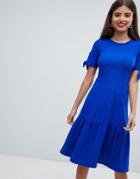 Closet London Drop Hem Dress With Tie Sleeves - Blue
