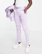Asos Design Skinny Suit Pants With Side Stripe In Lilac-blue