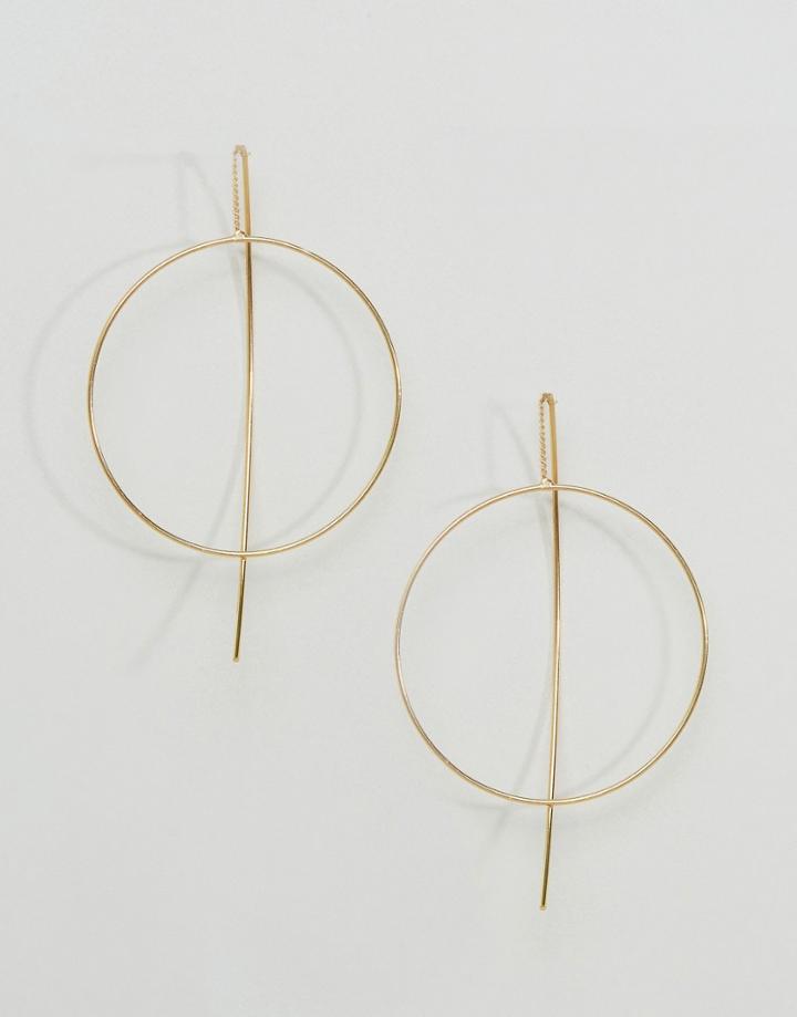 Asos Design Fine Open Hoop Through Earrings-gold