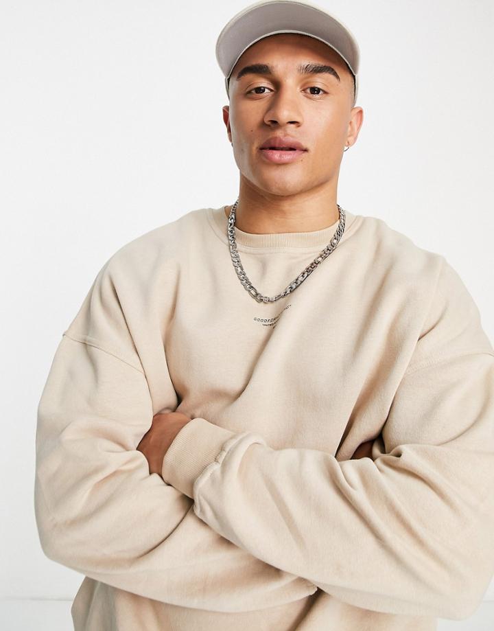 Good For Nothing Oversized Small Logo Sweatshirt In Stone-gray