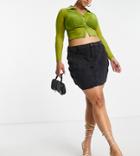 Dtt Plus Clara Denim Skirt With Seam Detail In Washed Black