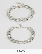 Asos Pack Of 2 Crystal And Curb Chain Bracelets - Silver