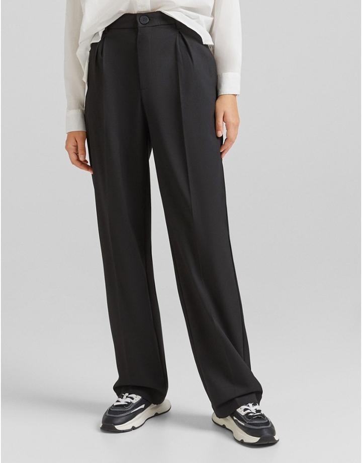 Bershka Straight Leg Tailored Pants In Black