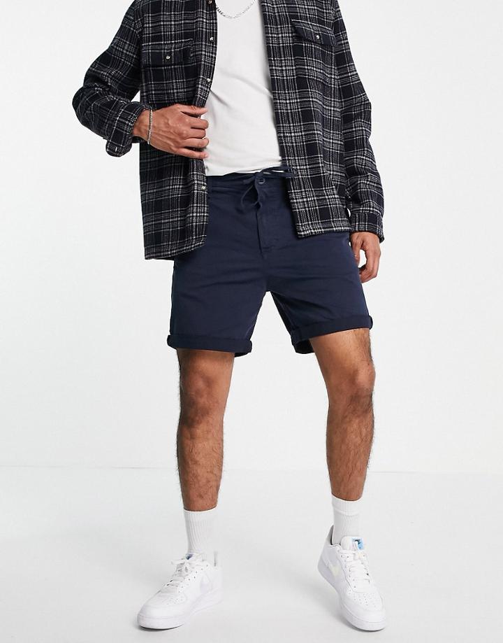 Pull & Bear Chino Shorts In Navy
