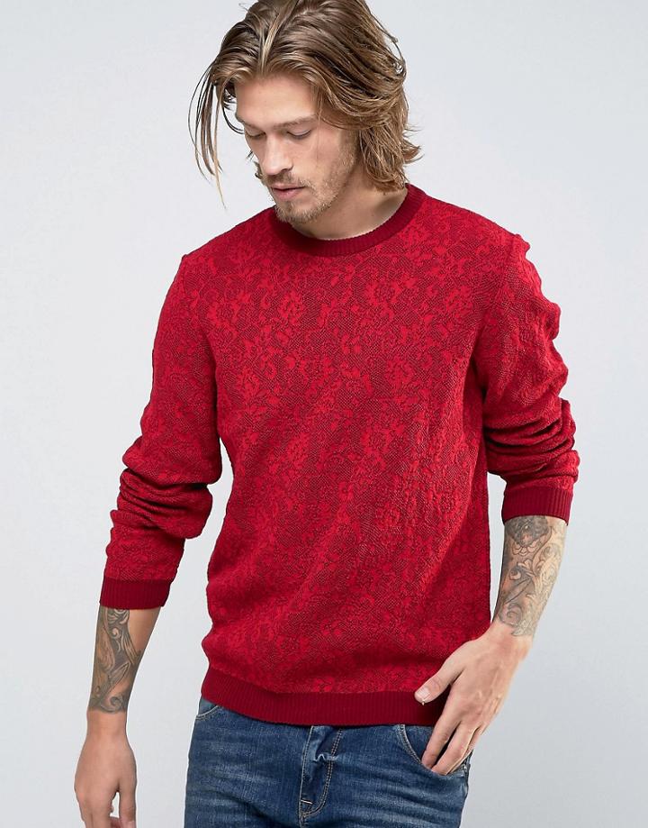 Asos Sweater With All Over Lace Effect - Red