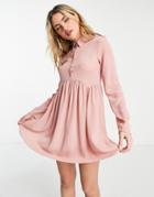 Asos Design Smock Mini Shirt Dress In Dusty Pink