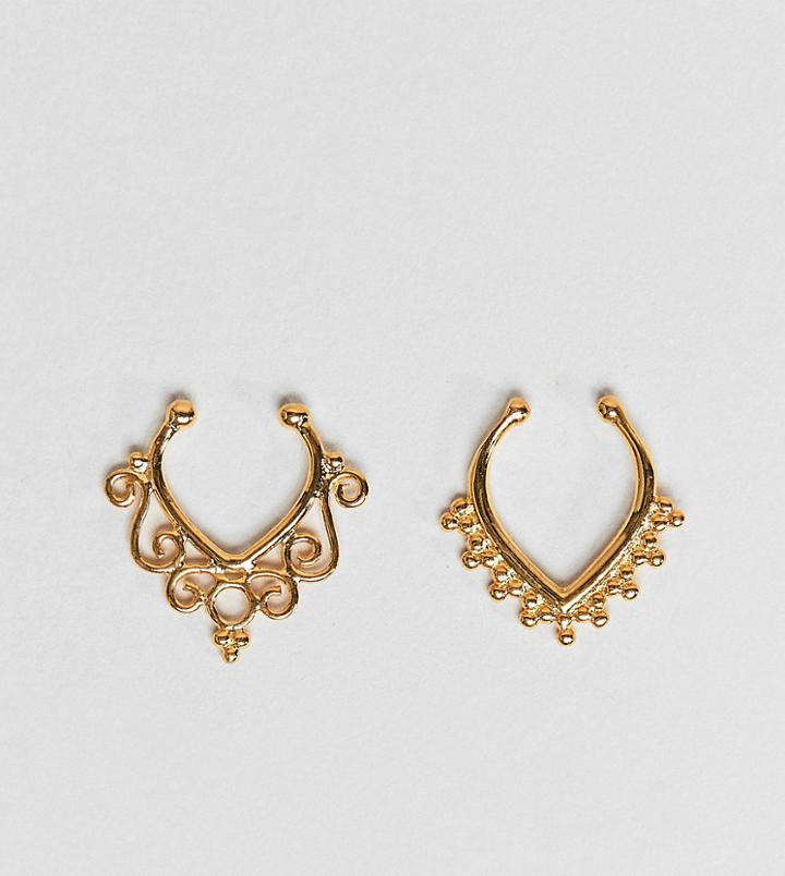 Asos Design Nose Rings In Gold Plated Sterling Silver Pack Of 2 In Cut Out Design - Gold
