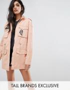 Noisy May Tall Embroidered Jacket With Sequin Detail Pocket - Orange