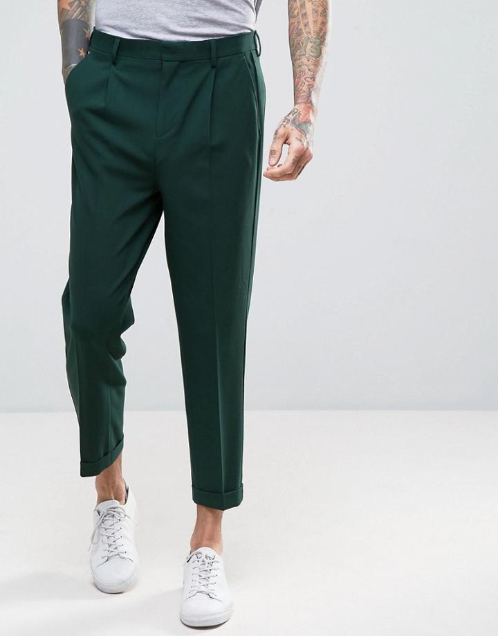 Asos Tapered Suit Pant In Forest Green - Green