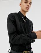 Twisted Tailor Super Skinny Shirt With Lace Panel And Collar Bar In Black