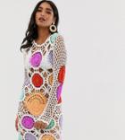 Missguided Crochet Knit Dress With Multi Patchwork - White