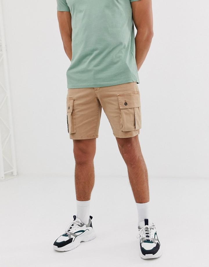 Asos Design Slim Cargo Shorts In Washed Brown - Brown