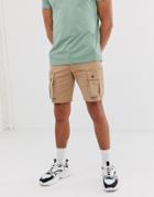 Asos Design Slim Cargo Shorts In Washed Brown - Brown