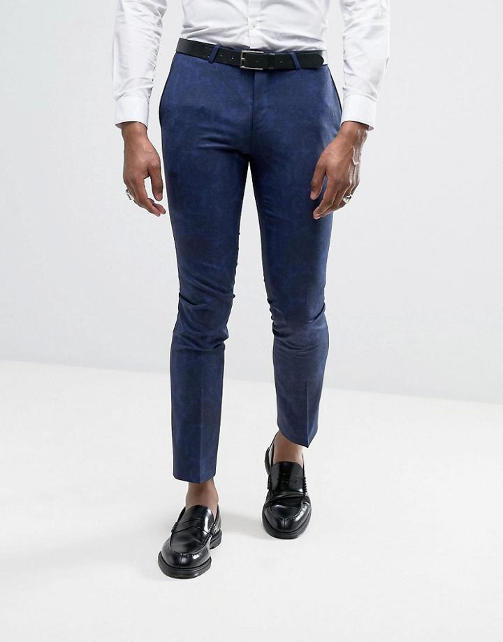 Noose & Monkey Super Skinny Tuxedo Suit Pants In Paisley - Blue